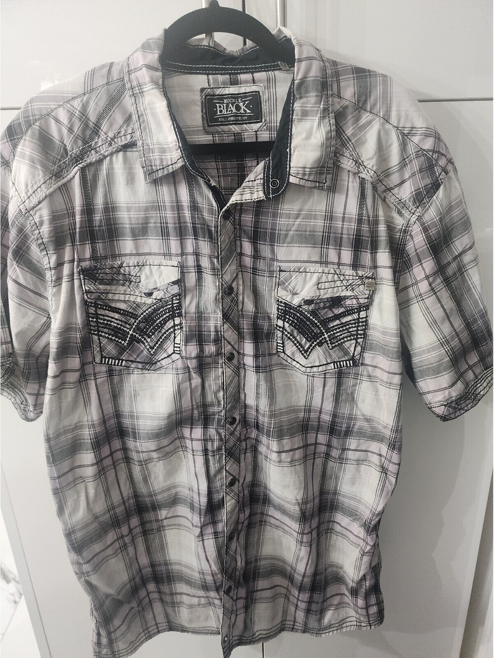 Buckle Black XXL Athletic Fit Short Sleeve Plaid Shirt